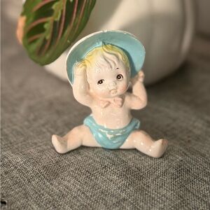 Charming Blue and Cream Ceramic Baby Figurine